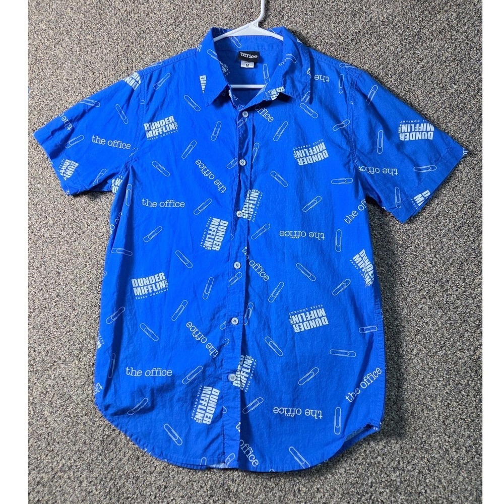 The Office Button Up Shirt Mens Medium Blue Excellent Dunder Mifflin Paperclips